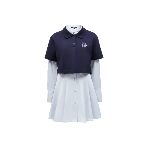 ONLY Длинное платье с длинными рукавами женское синее