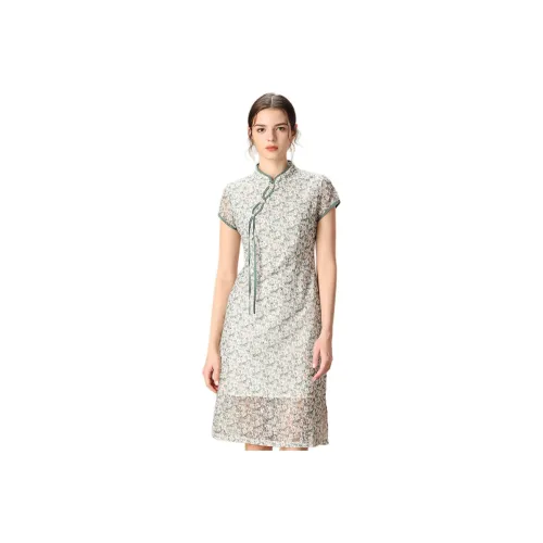 FENHONGMALI Весна Платье Облегающий крой Женские Зеленый