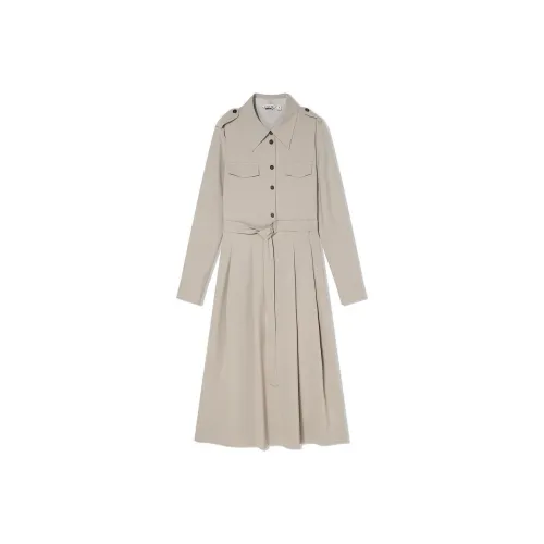 COVERINS Длинное платье с длинным рукавом женское светло-серое