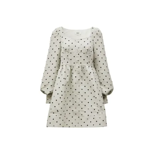 ONLY Длинное платье с длинными рукавами женское для тенниса в горошек с принтом на белом подкладочной ткани