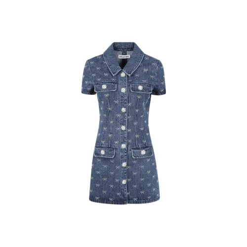 Self Портрет Короткий Рукав Платье Женское Синий