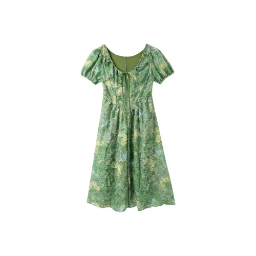 EIDOLON GRAIN Короткий рукав Платье Женское Зеленое