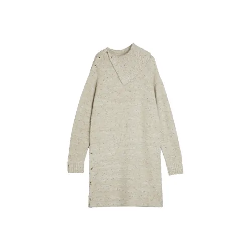 ELLE Длинное платье с длинными рукавами женское серо-зеленое