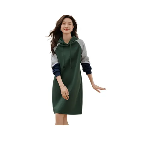 Mo Han Yi Mei Длинный рукав Платье Женское Зеленое