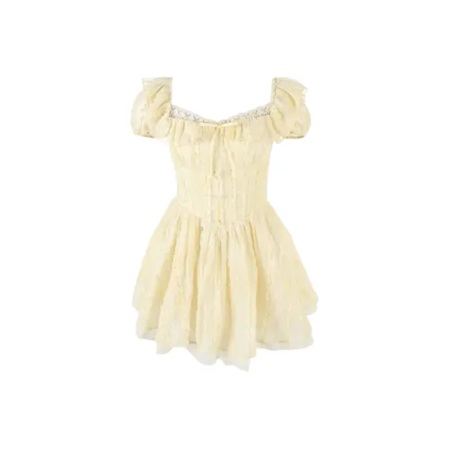 MTHE Короткий рукав Платье Женское Желтое