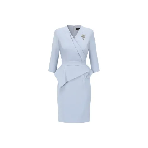 ONE SHALLOW Короткий рукав Платье Женское Синий