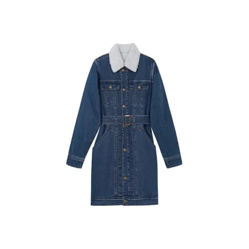 XUDAQING Винтаж Hong KONG Синий Женские Длинные Платья с Рукавами