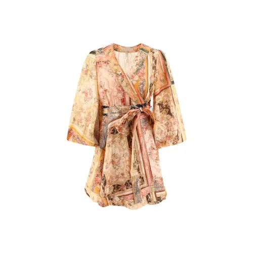 Zimmermann Желтые Женские Короткие Платья с Рукавами