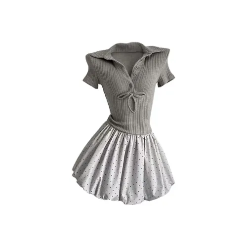 FINDSME GAGA Короткий рукав Платье Женское Серое