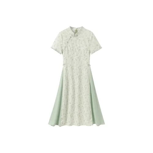 GULIANFEI Короткий рукав Платье Женское Изумрудно-зеленый