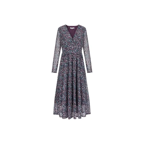 JZ. ANNAKRO Длинное платье с длинными рукавами женское темно-фиолетовый цветочный дизайн