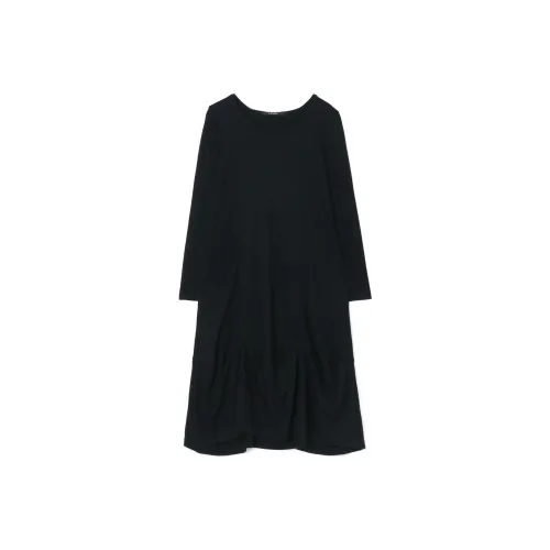 Yohji Yamamoto Черные Женские Длинные Платья с Длинными Рукавами