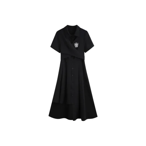 MENGXIAOQI Короткий рукав Платье Женское Черное