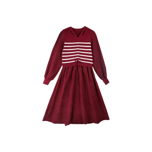 VICTORIA VERA Длинное платье с длинными рукавами женское Анкора красный