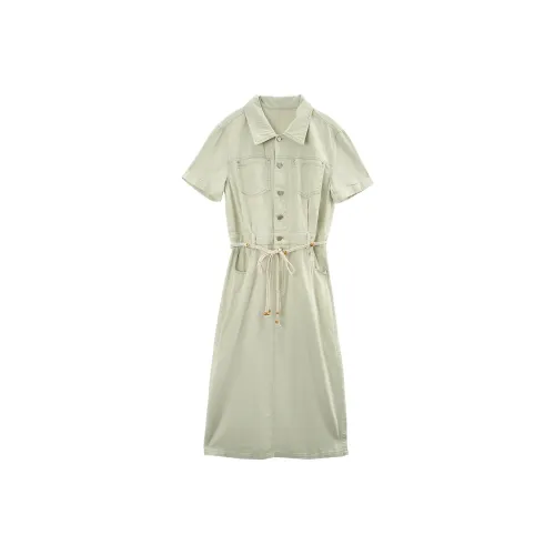 A Paradise For Awakening Короткий рукав Платье Женское Зеленое