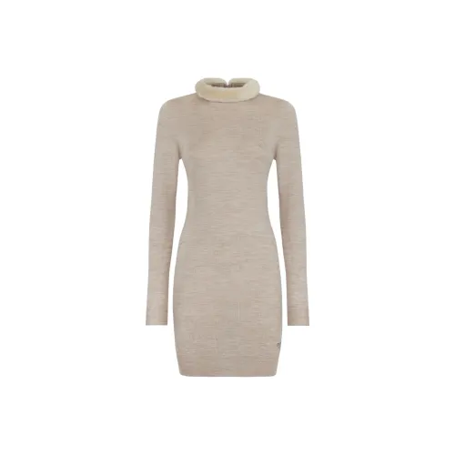 FENDI FW24 Длинное платье с длинными рукавами женское бежевый