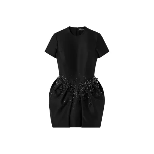 VERSACE Кристальный Сложенное Мини Платье с Короткими Рукавами Женское Черное