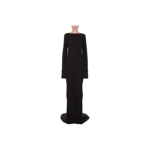 RICK OWENS Черное Женское Длинное Платье с Рукавами