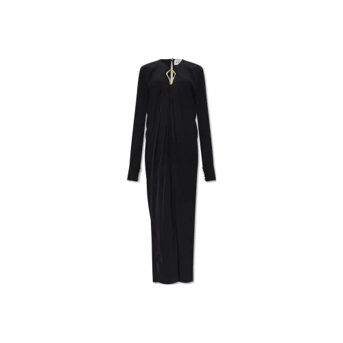 Lanvin Черное Женское Длинное Платье с Рукавами