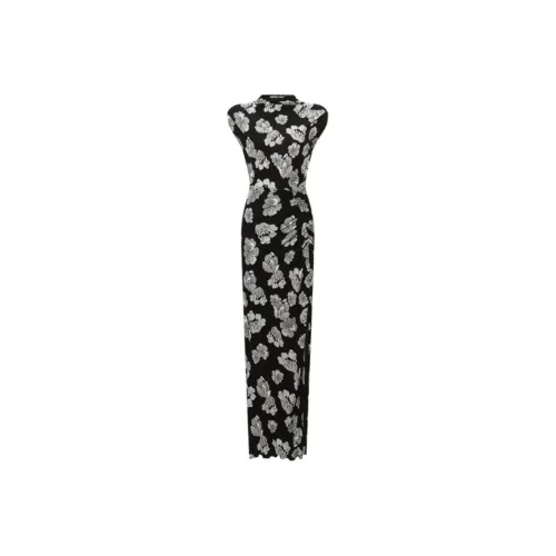Diane von Furstenberg Черный и Белый Художественный Цветочный Почка Женские Платья без Рукавов