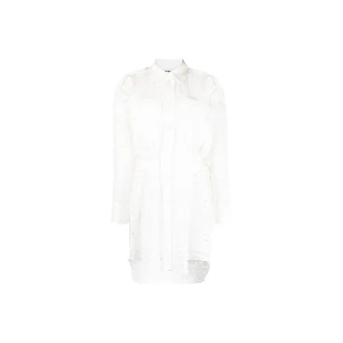 MSGM Белое Женское Длинное Платье с Рукавами