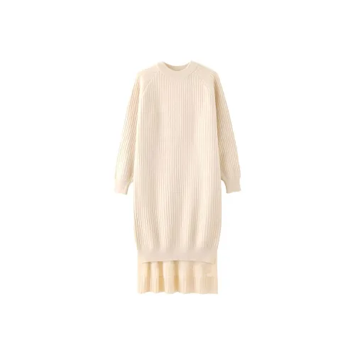 Корейский стиль Длинное платье с длинными рукавами женское бежевый абрикос