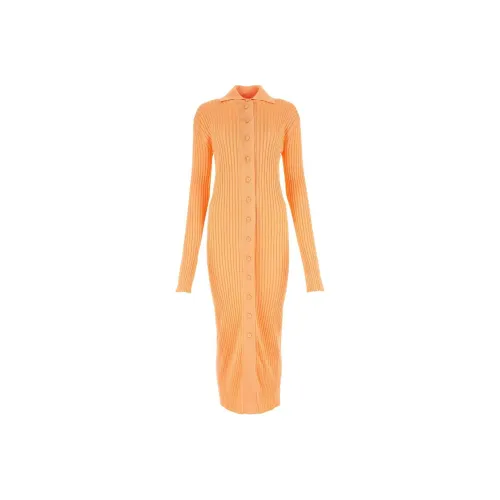JIL SANDER Апельсиновые Женские Длинные Платья с Рукавами
