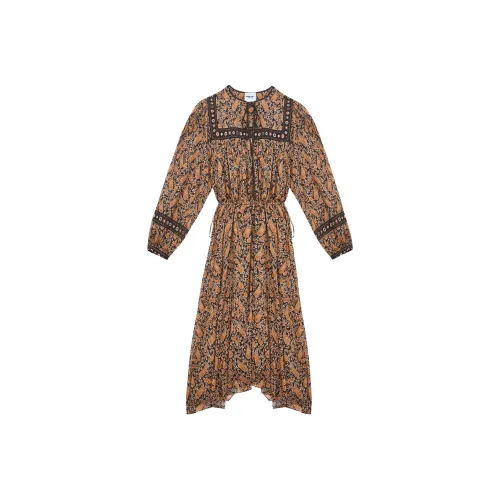ISABEL MARANT ETOILE SS25 Длинное Платье с Длинными Рукавами Женское Верблюжий Коричневый