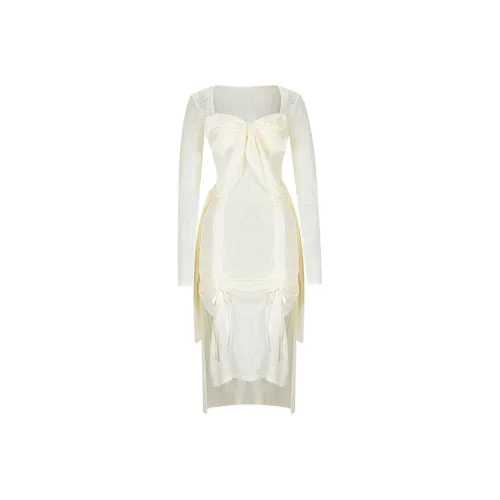 Girly Fancy Club Длинное платье с длинными рукавами женское сырно-желтого цвета