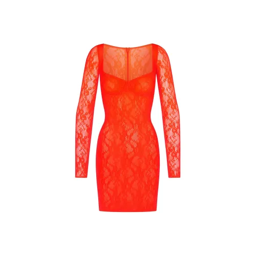 SKIMS Эластичный Кружево Подкладочное Платье с Длинными Рукавами и Подкладкой и Длинным Рукавом Платье Женское Закат Закат