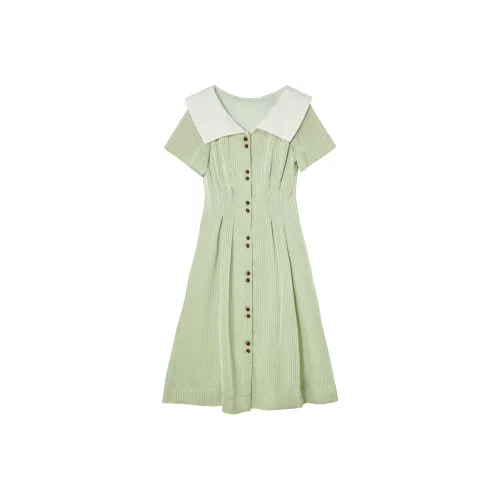 ANNECHEN Короткий рукав Платье Женское Зеленое