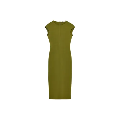 ZARA Короткий рукав Платье Женское Оливково-зеленый