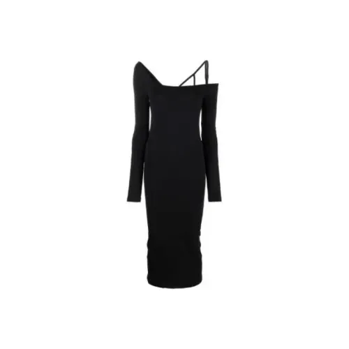 Helmut Lang Черное Женское Длинное Платье с Рукавами