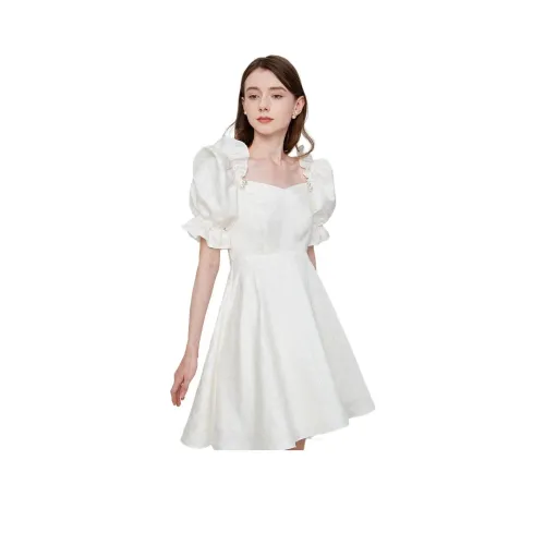 Caroline Экрю Женские Платья с Короткими Рукавами