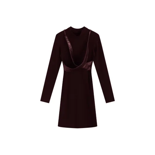 PZGE Длинное платье с длинным рукавом женское бордового цвета