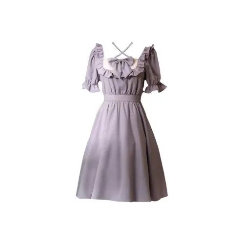 Lookinto Короткий рукав Платье Женское Фиолетовое