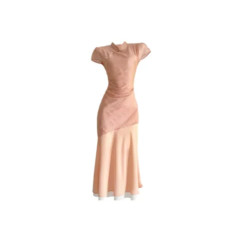 ONE PASS STUDIO Короткий рукав Платье Женское Оранжевый Розовый