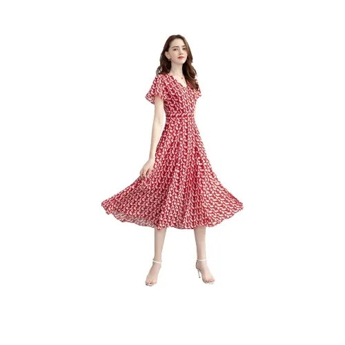 TOUCH Платье Женское Красное с Многоцветным