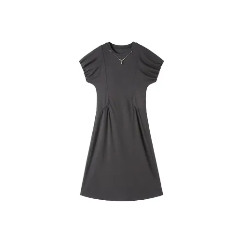 XIANGYING Короткий рукав Платье Женское Темно-серый