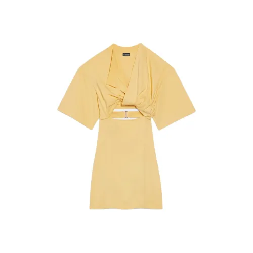 Jacquemus Желтые Женские Короткие Платья с Рукавами