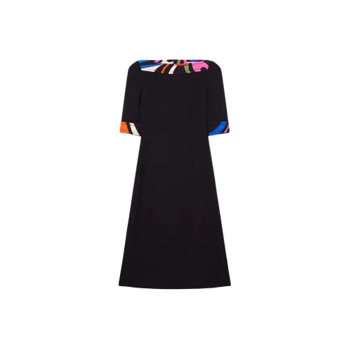 EMILIO PUCCI Iride Принт Платье-миди Короткий Рукав Платье Женское Черное