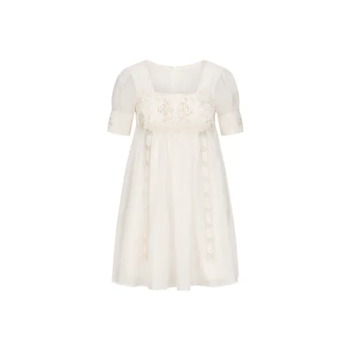 CHIWAWAMEME Короткий рукав Платье Женское Экрю