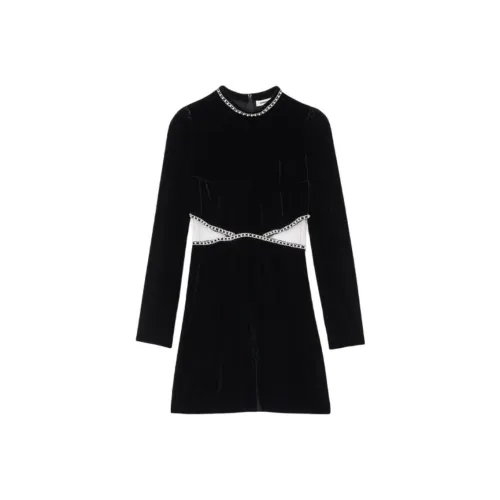Sandro Длинное платье с длинными рукавами женское черное