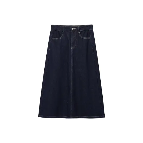 Hotwind Denim Long Skirt Women's Dark Blue