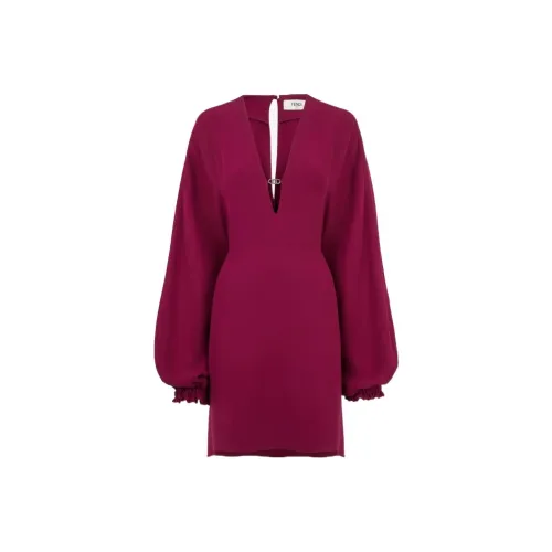 FENDI FW23 Длинное платье с длинными рукавами женское бордовый