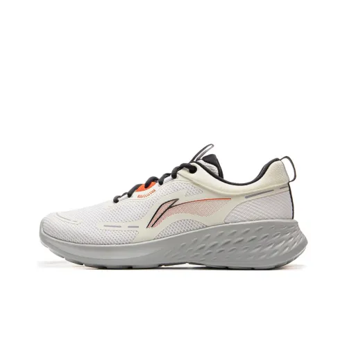 LiNing Slip-resistant Abrasion-resistant Low Top Casual Running Shoes Men's Mist White