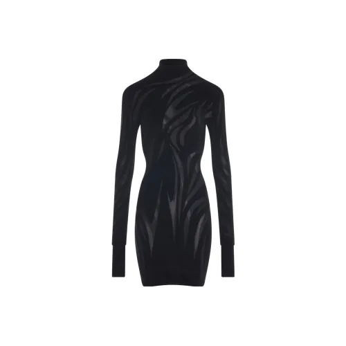 Mugler Черное Женское Длинное Платье с Рукавами