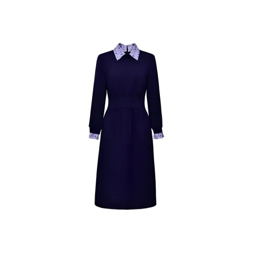 DIFFIE RIEGER Длинное платье с длинными рукавами женское темно-синий