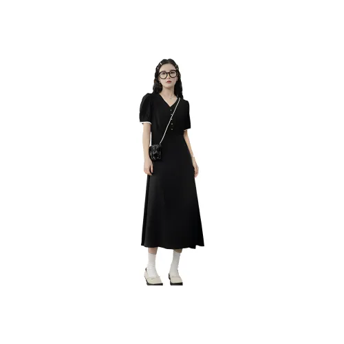 HUIXI Черные Женские Короткие Платья с Короткими Рукавами