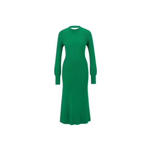 HUGO BOSS Зеленое Женское Длинное Платье с Рукавами